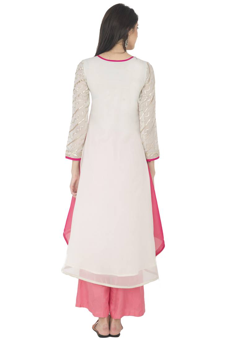 White embroidered georgette long kurtis