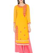 Yellow embroidered georgette long kurtis