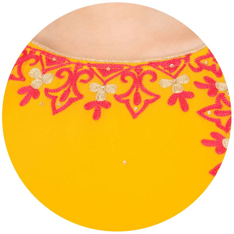Yellow embroidered georgette long kurtis