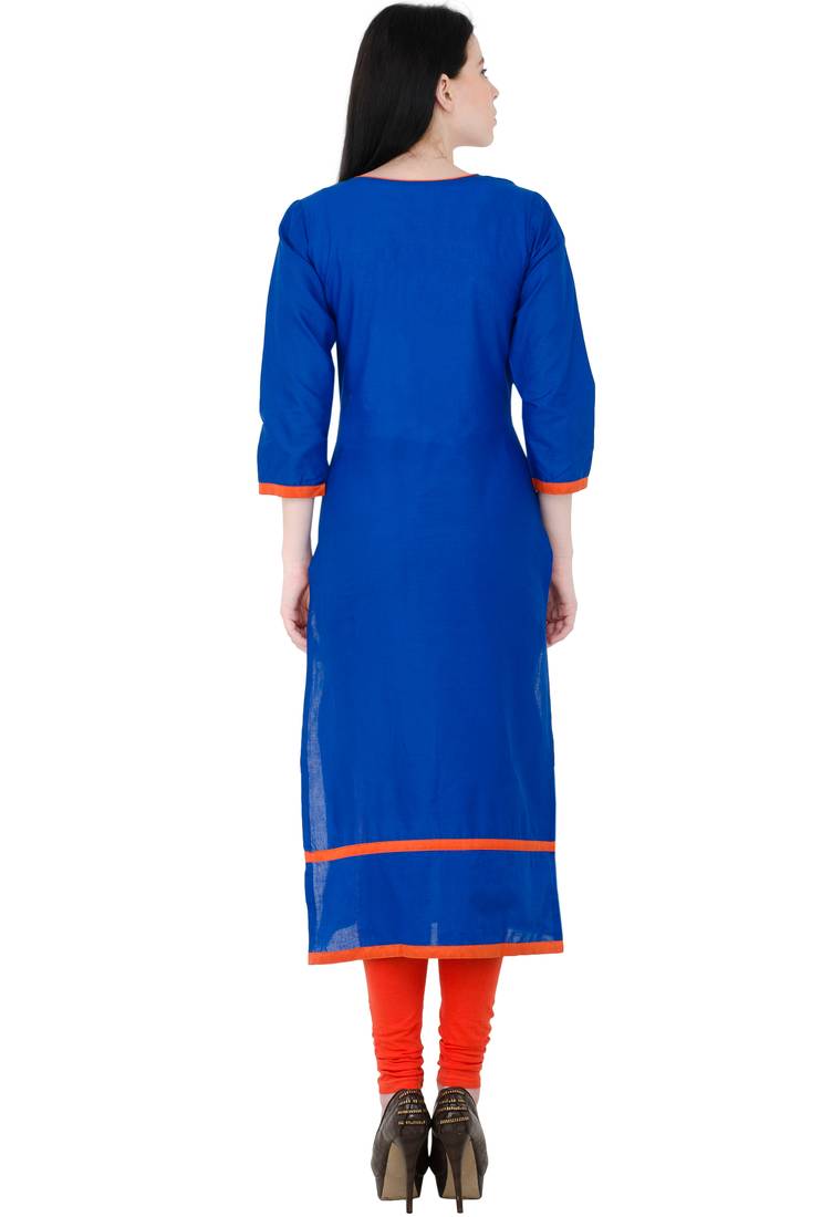 Blue embroidered georgette long kurtis