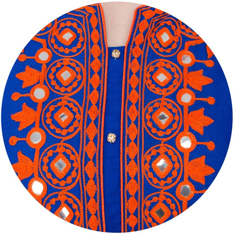 Blue embroidered georgette long kurtis