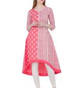 Pink printed cotton long kurtis