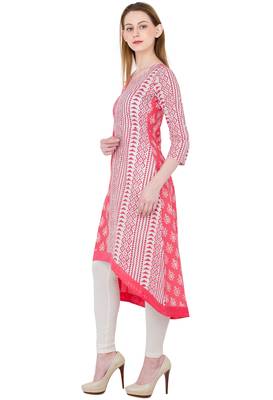 Pink printed cotton long kurtis 3