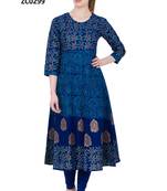 Blue printed cotton long kurtis