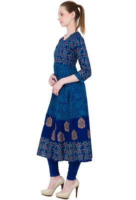 Blue printed cotton long kurtis 2