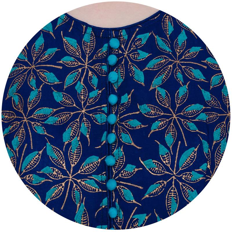 Blue printed cotton long kurtis