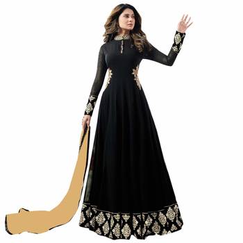 black embroidered georgette semi stitched salwar with dupatta 1