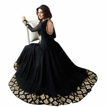 black embroidered georgette semi stitched salwar with dupatta 2
