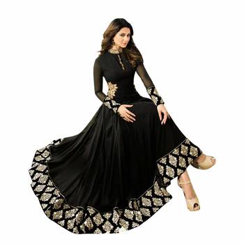 black embroidered georgette semi stitched salwar with dupatta 3