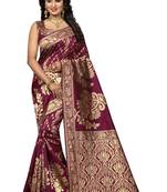 Maroon woven banarasi art silk saree with blouse