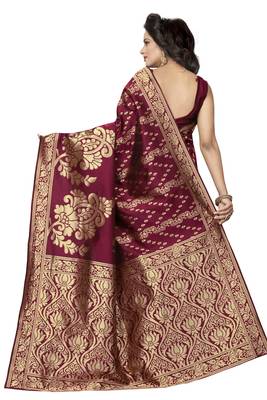Maroon woven banarasi art silk saree with blouse 3