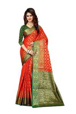 Orange woven patola saree with blouse 1