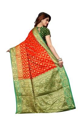 Orange woven patola saree with blouse 2
