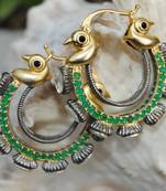 Gold Green Diamond Bali Hoop Earrings