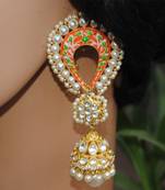 White Orange Enamel Pearly Jhumkas