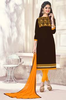 Brown resham embroidery cotton salwar