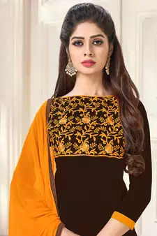 Brown resham embroidery cotton salwar