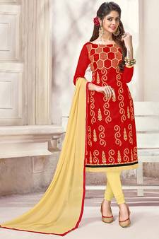 Red resham embroidery cotton salwar