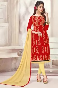Red resham embroidery cotton salwar
