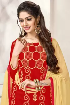 Red resham embroidery cotton salwar