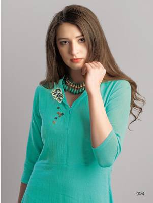 Sky blue embroidered jute cotton kurtis 2