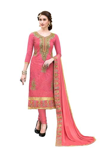 Light-Red Resham Embroidery Chanderi Salwar
