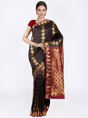 Black Hand Woven Pure Silk Saree With Blouse 1