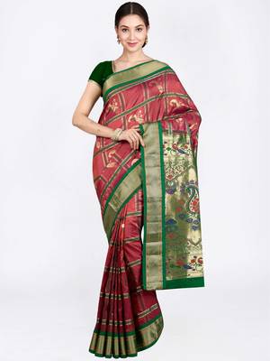 Rust Hand Woven Pure Silk Saree With Blouse 1