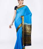 Blue Hand Woven Art Silk Saree With Blouse
