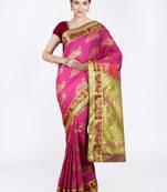 Dark Pink Hand Woven Art Silk Saree With Blouse