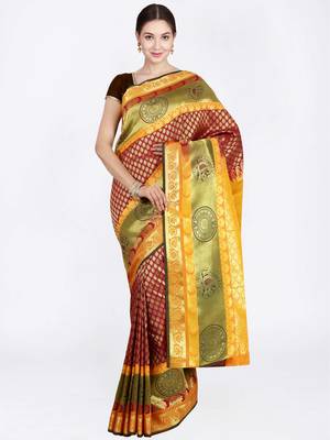 Maroon Hand Woven Art Silk Saree With Blouse 1