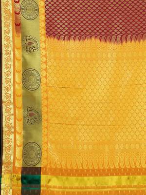 Maroon Hand Woven Art Silk Saree With Blouse 2