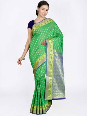 Light Green Hand Woven Art Silk Saree With Blouse 1