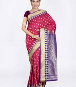 Dark Pink Hand Woven Art Silk Saree With Blouse