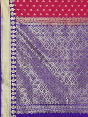 Dark Pink Hand Woven Art Silk Saree With Blouse 2