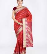 Rust Hand Woven Art Silk Saree With Blouse