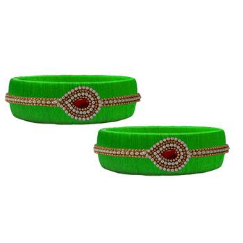 Green pearl bangles silk thread 2