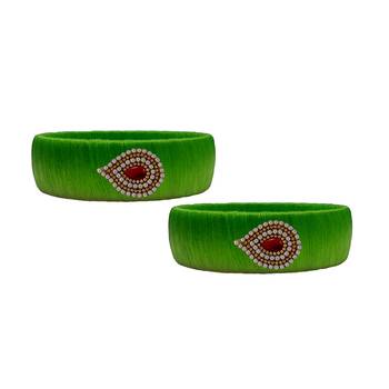 Green pearl bangles silk thread 2