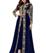 Blue Embroidered Jacket Style Faux Georgette Salwar Suit