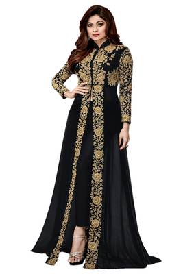 Black embroidered georgette Anarkali Suit 1