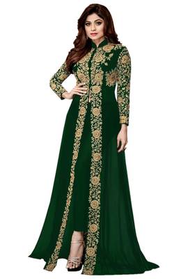 Green embroidered georgette Anarkali Suit 1
