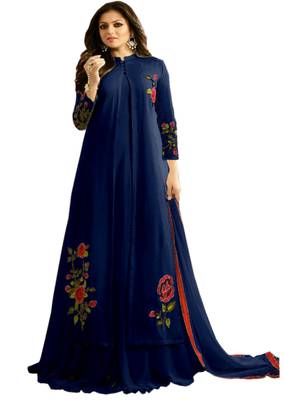 Blue embroidered georgette Anarkali Suit 1