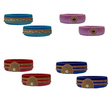 Handmade silk thread multicolor pearl bangles 1