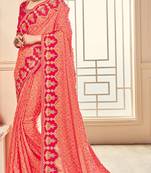 Coral woven silk saree with blouse