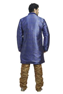 Blue Imported Semi Indowestern Kurta With Velvet Embroidered Collar Buttons And Butta 2