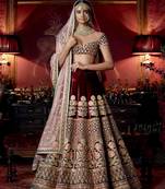 Maroon Velvet Heavy Embroidered Lehenga Choli with Dupatta