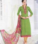 Green embroidered cotton unstitched salwar with dupatta