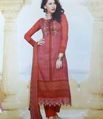 Red printed cotton unstitched salwar with dupatta