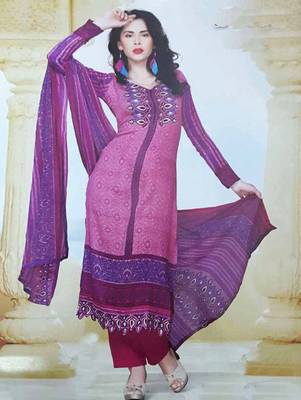 Magenta printed cotton unstitched salwar with dupatta 1
