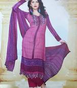 Magenta printed cotton unstitched salwar with dupatta